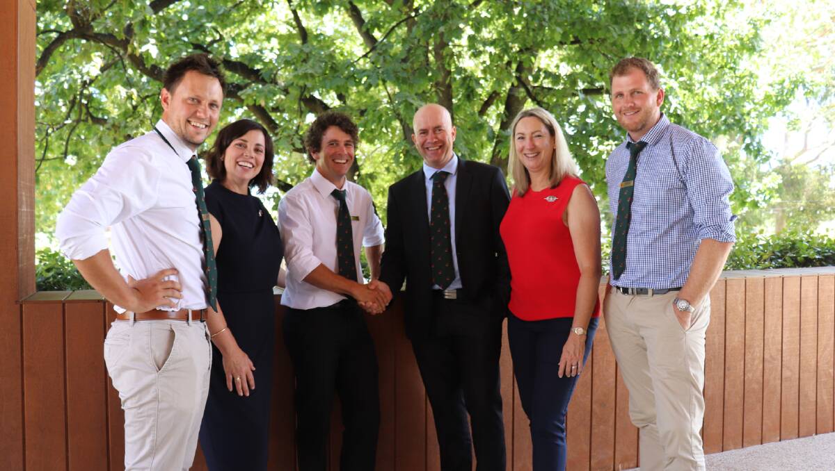 The new Nuffield WA committee, Latham farmer and 2018 scholar Dylan Hirsch (left), treasurer, South Coast farmer and 2019 scholar Johanna Tomlinson, secretary, South Stirling farmer, 2015 scholar and new chairman Reece Curwen being congratulated by retiring immediate past chairman, 2014 scholar and Bencubbin farmer Nick Gillett, new Nuffield Australia chief executive officer Jodie Redcliffe and West Kendenup farmer and 2018 scholar Andrew Slade, vice chairman.