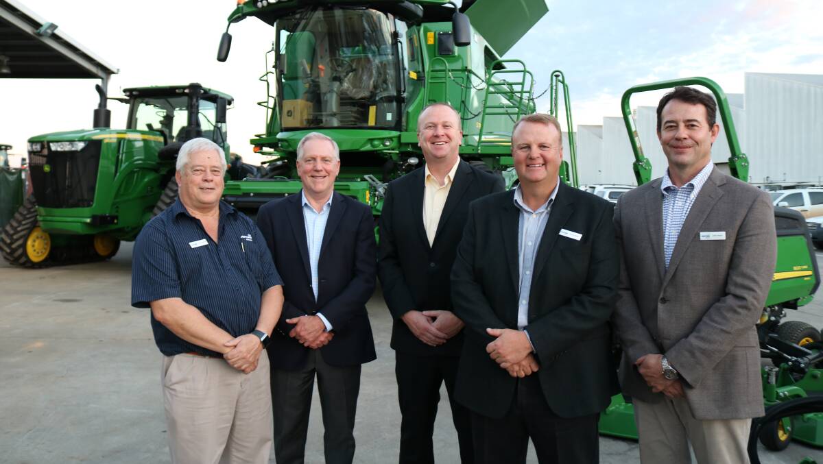  Speakers at the grand opening of AFGRI Equipment's new South Guildford premises last week were AFGRI Equipment operations director Gollie Coetzee (left), Perth; Deere & Company senior vice president marketing agricultural and turf regions 3 & 4 Americas, John Lagemann, Moline, Illinois, the United States; John Deere construction and forestry Asia-Pacific and Africa managing director, Jeff Kraft, Singapore; AFGRI Equipment Australia board chairman and managing director Africa and Australia Patrick Roux, Pretoria, South Africa and AFGRI Holdings Group group chief executive officer Chris Venter, Pretoria.