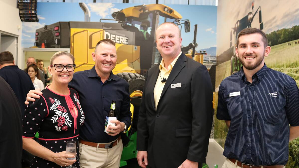 Cherie and Stuart Smart travelled from Mingenew and were greeted by John Deere construction and forestry Asia-Pacific and Africa managing director Jeff Kraft, Singapore and AFGRI Equipment marketing co-ordinator Timothy Roberts, South Guildford.
