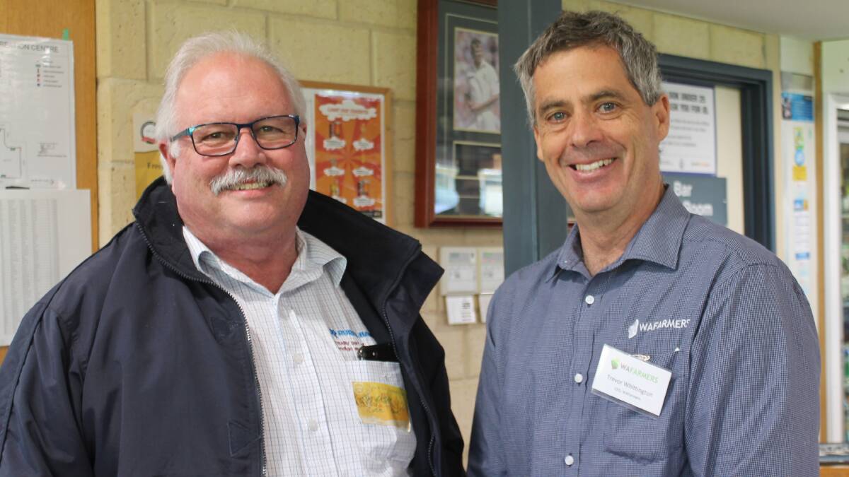 Tim Batger (left), Rural Bank, caught up with WAFarmers CEO Trevor Whittington.