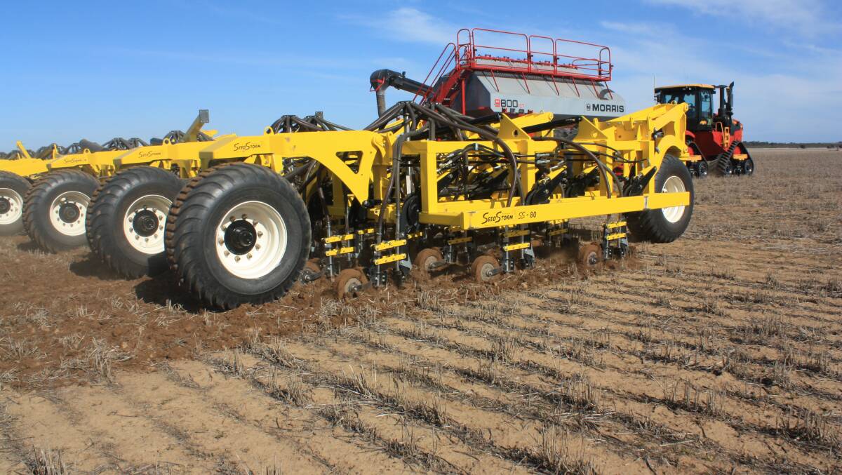 The Seed Storm was put through its paces throughout the day sowing lucerne and barley. It was linked to a Morris 9800 Air Cart with ICT and Machine Sync and pulled by a Versatile 620 Delta track tractor.