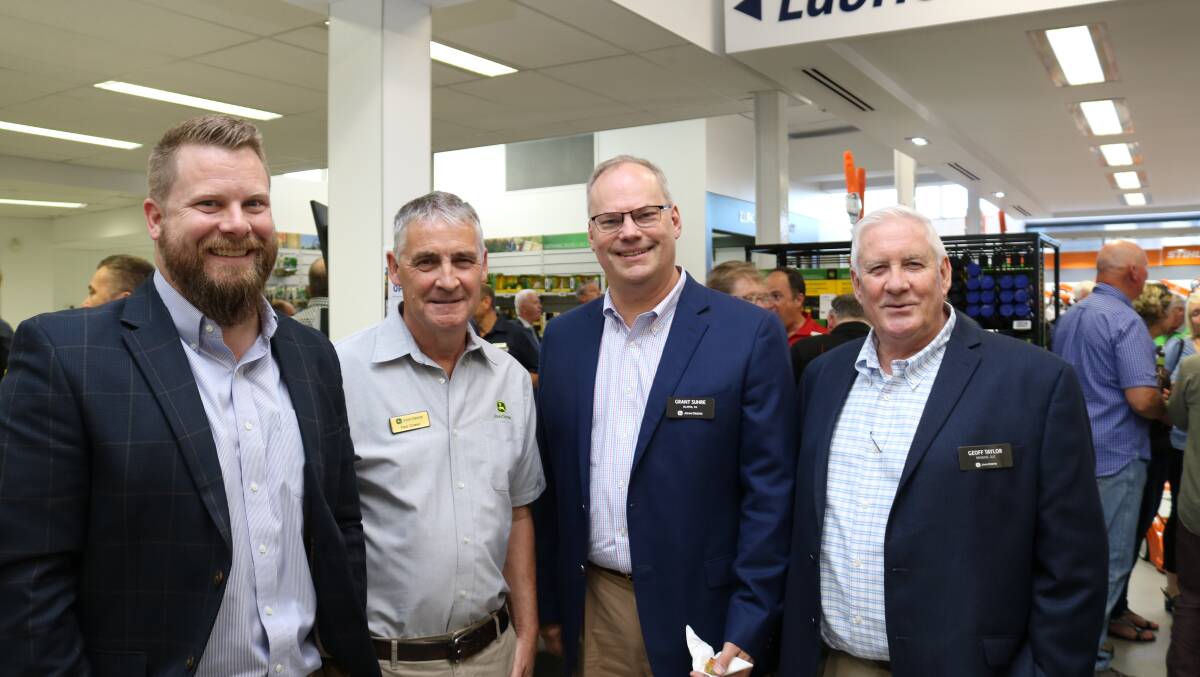 In the showroom at AFGRI Equipment's new South Guildford premises were John Deere division sales manager Kent Ford (left), Brisbane, territory customer support manager Paul Cowen, Perth, director customer and product support Grant Suhre, Olathe, Kansas, USA and customer support manager Geoff Taylor, Brisbane.