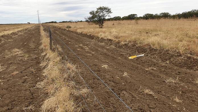 A graded-over marker post lying beside a new fenceline in north west Queensland.