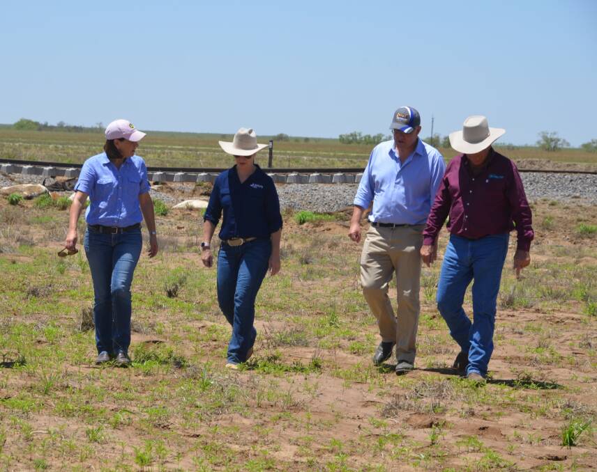 Queensland opposition leader, Deb Frecklington, left, and Prime Minister, Scott Morrison, second right, inspect flood damage in the Julia Creek region with McKinlay and Richmond mayors, Belinda Murphy and John Wharton. Picture - Derek Barry.