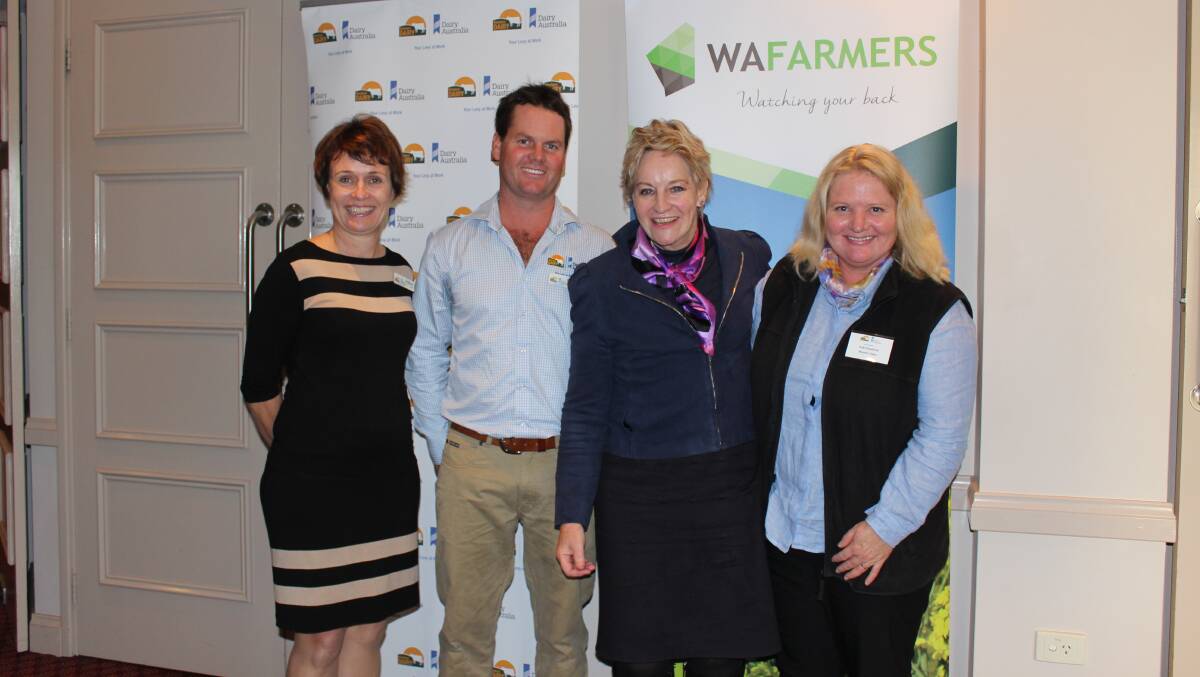 Western Dairy regional manager Esther Jones (left), then chairman Grant Evans and then vice chairman Vicki Fitzpatrick (right), with Regional Development, Agriculture and Food Minister Alannah MacTiernan who promised $200,000 over two years to continue the research, development and extension work of the Bunbury dairy hub.