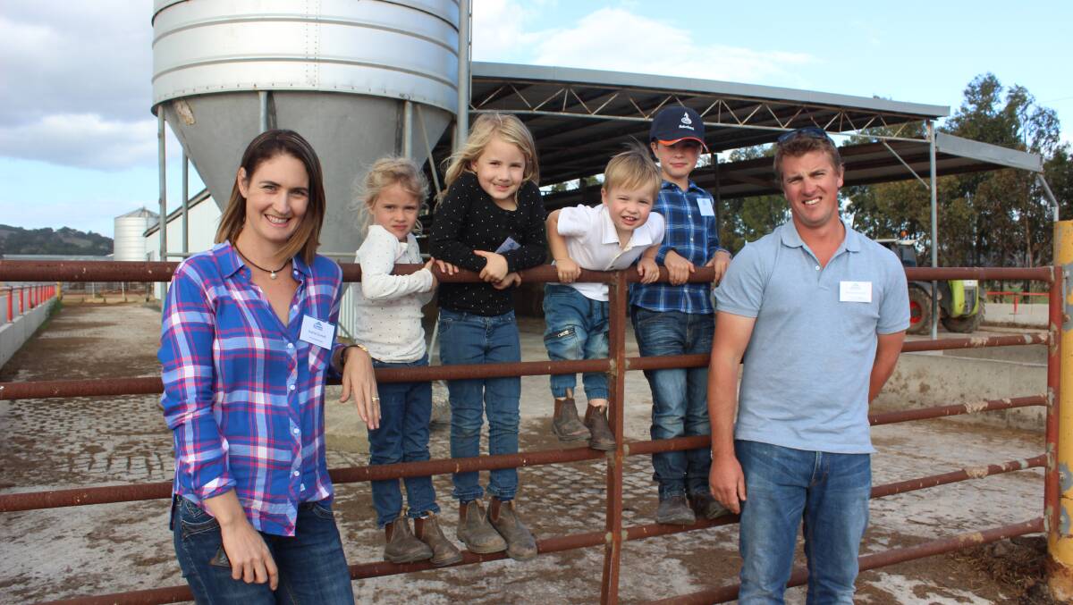 Sophia and Mick Giumelli, pictured with their children Juliet, 4, Penelope, 5, Declan, 2, and Jackson, 6, hosted Western Dairy's 2018 Dairy Innovation Day on their Benger farm.
