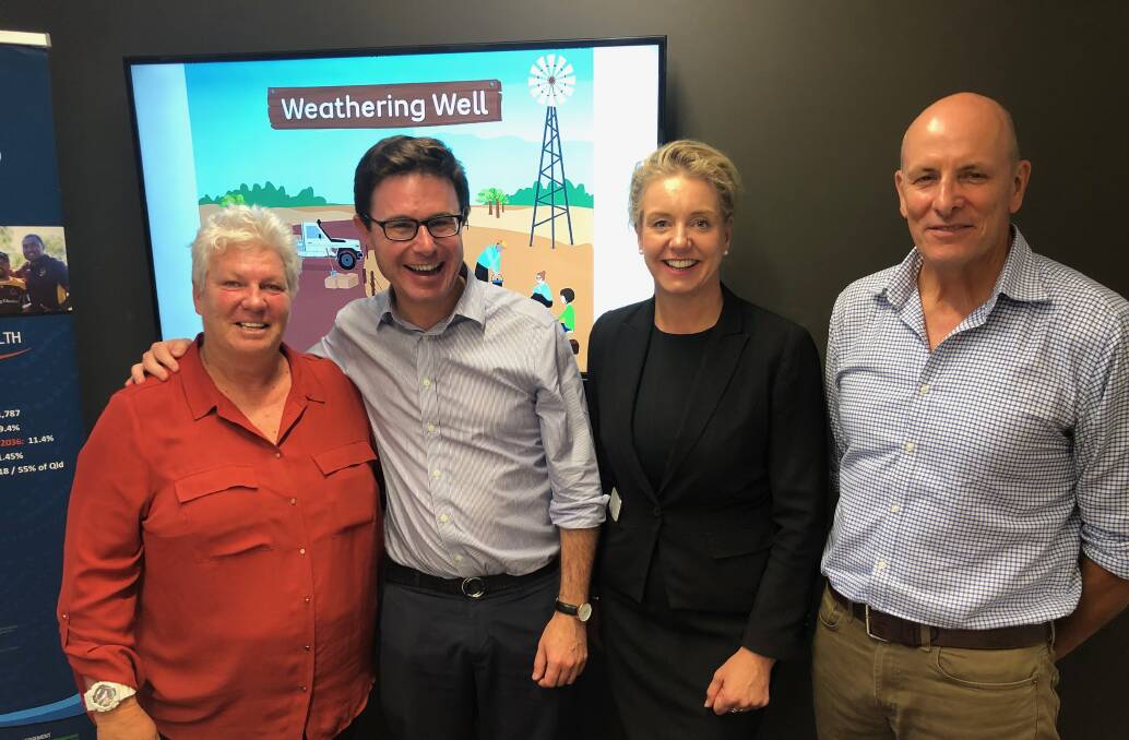Sandy Gillies (left) and Alistair MacDonald (right) from the Western Queensland Primary Health Network with Agriculture Minister David Littleproud and Rural Health Minister Bridget McKenzie. 