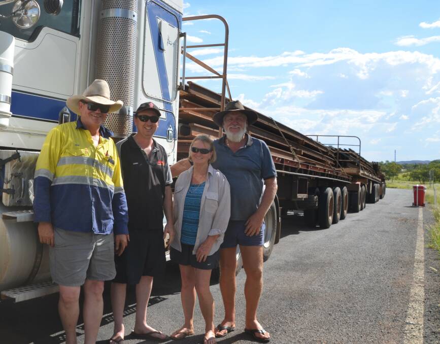 John Wheeler of Patience Bulk Haulage Geraldton, James Mellor of Newman Low Loaders with Peta Tindall and Michael King just outside of Mount Isa on Wednesday.