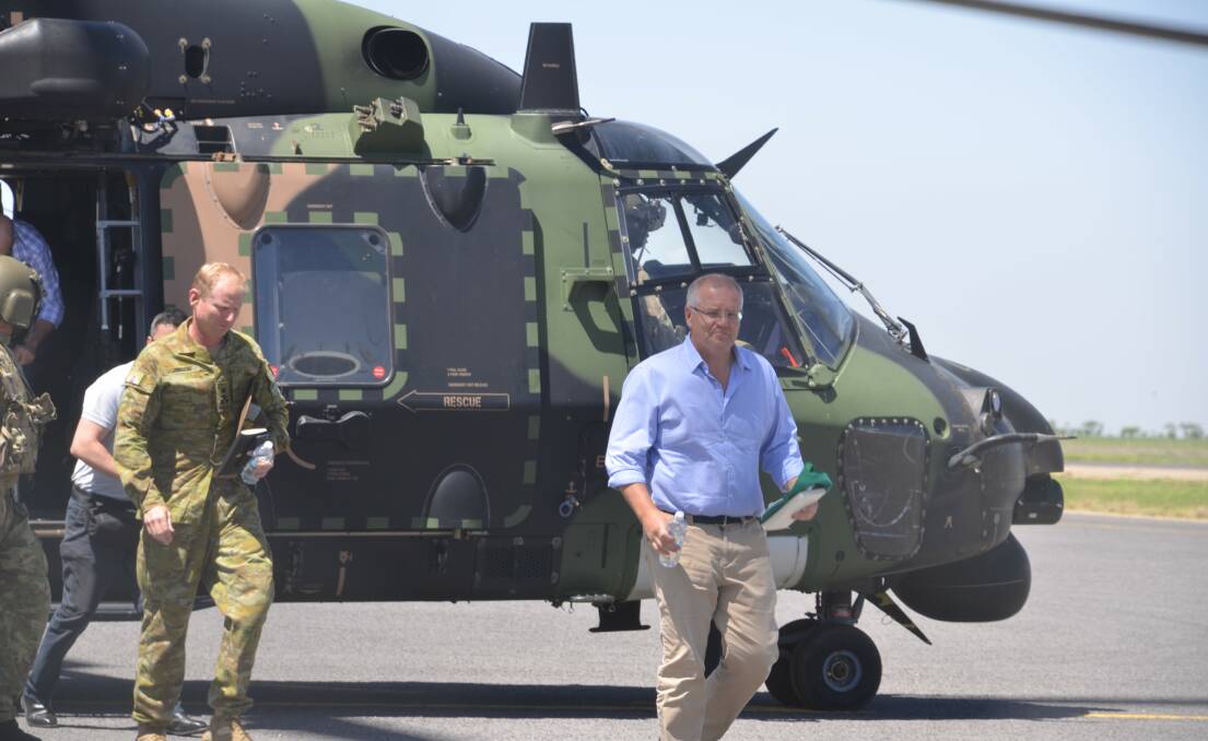 Prime Minister Scott Morrison visited Julia Creek in North West Queensland to survey flood damage. Photo Derek Barry.