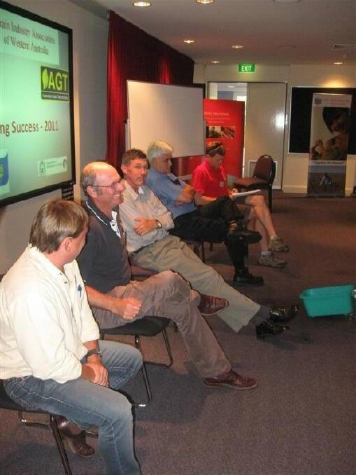 At the GIWA Seeding Success seminar an industry panel was set up to discuss issues relating to the seed industry. It included Agrarian Management consultant Craig Topham (left), Geraldton, Planfarm consultant Bill O'Neil Narrogin,Rees Consulting consultant David Rees, Albany, Robin Mulder from Quarantine WA and Blakely Paynter from the Agriculture and Food Department.