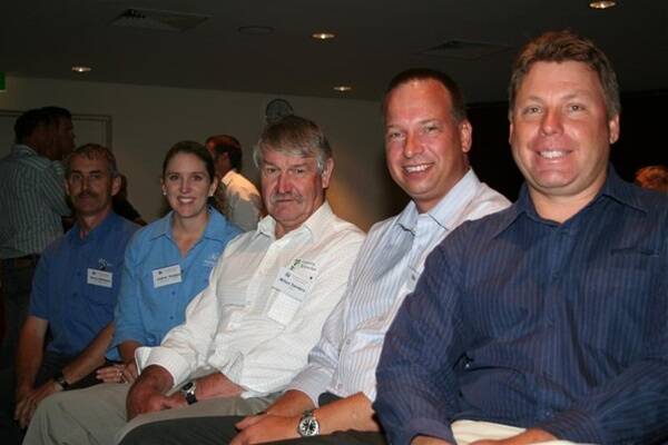 PGG Wrightson Seeds sales agronomist Kevin Williams (left), Pioneer Seeds sales agronomist Jolene Hodges, Canola Breeders WA production manager Milton Sander, Nuseed state manager Andrew Suverjin and Pacific Seeds canola business manager Mr Justin Kudnig were among a large group of industry speakers at last week's GIWA Seeding Success seminar.