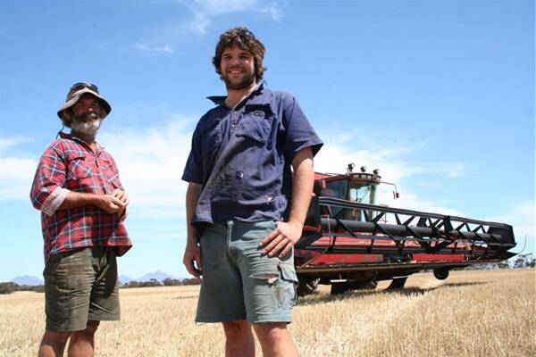Tambellup grower Ray Squibb (left) and his son Leon are upbeat about the future of wheat farming in WA.