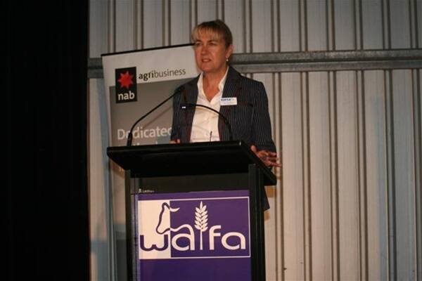 RSPCA national president Lynne Bradshaw speaking at the WA Lot Feeders Association (WALFA) Better Beef Conference last week.