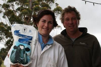 Sue and Mat Daubney, Bannister Downs dairy, Northcliffe, with some of the milk they produce and package. The Daubneys have just recruited their neighbours, Brian and Julie Armstrong as their first external milk suppliers.