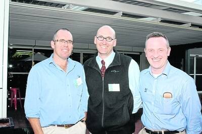 Department of Agriculture and Food sheep development officer Jonathan England (left), PlanFarm consultant James Skerritt and CSBP market analyst Peter Rowe at the Sheep Industry Leadership Forum last week.