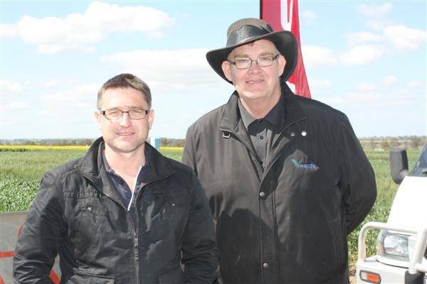 WANTFA executive officer Dr David Minkey (left) and WANTFA marketing manager Graeme Currie at the 2013 Spring Field Day.