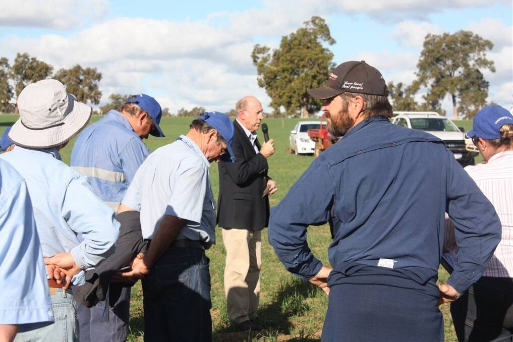 Agriculture and Food Minister Ken Baston (centre) speaks with Badgingarra farmers during a Wheatbelt tour earlier this year.
