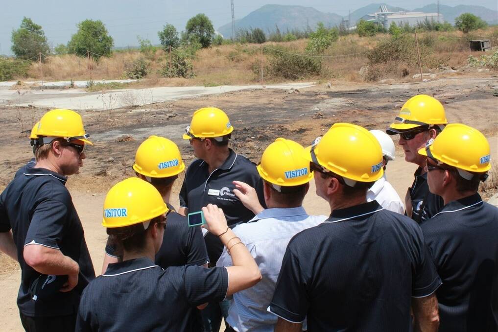 WA growers listen in as Interflour project manager David Tholstrup shows them the site of a new malting facility to be built by Interflour's new company, Intermalt at the port facility in Vietnam.