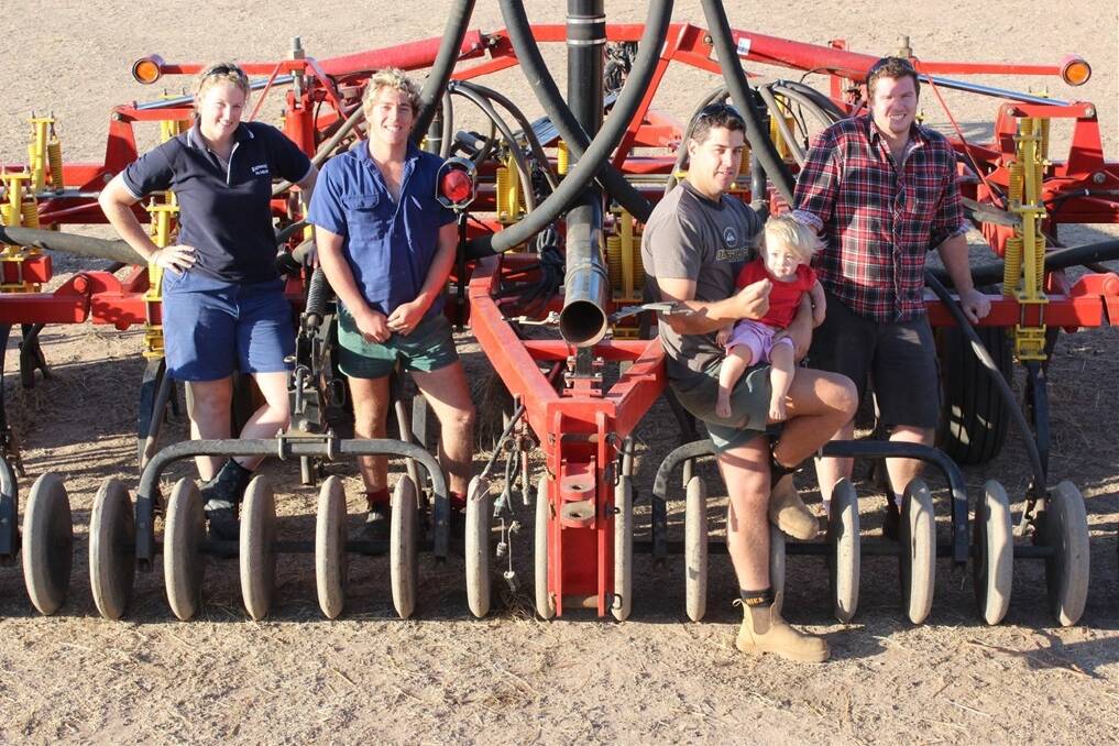 Like so many growers in the Great Southern, Tambellup farmers Amy Schlueter (left), Jedd Herbert, Nick Lockyer (with his 18-month-old daughter Skye) and Rhys Brown are calmly waiting for the break of the 2014/15 season.