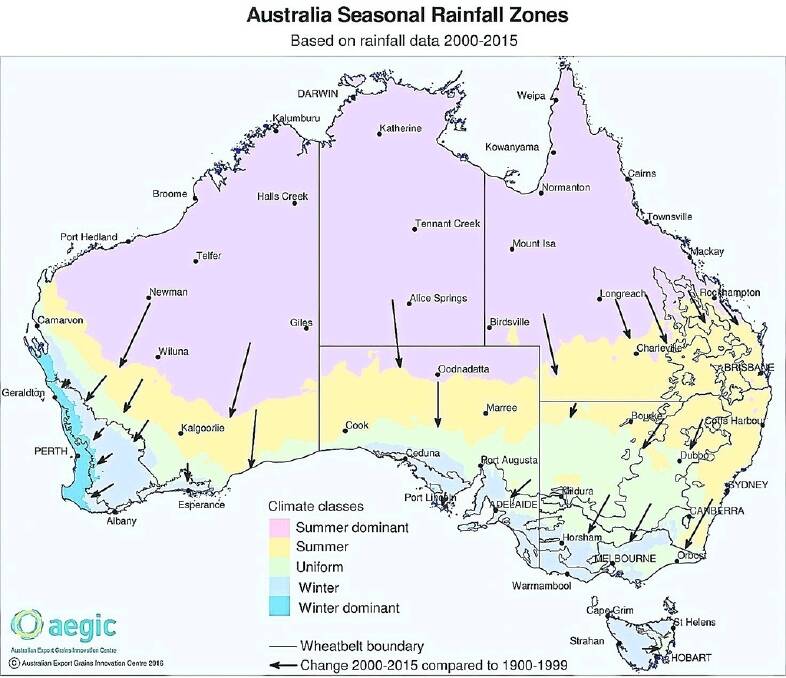 Australia's new rainfall zones based on research by Australian Export Grains Innovation Centre agro-meterologist David Stephens.