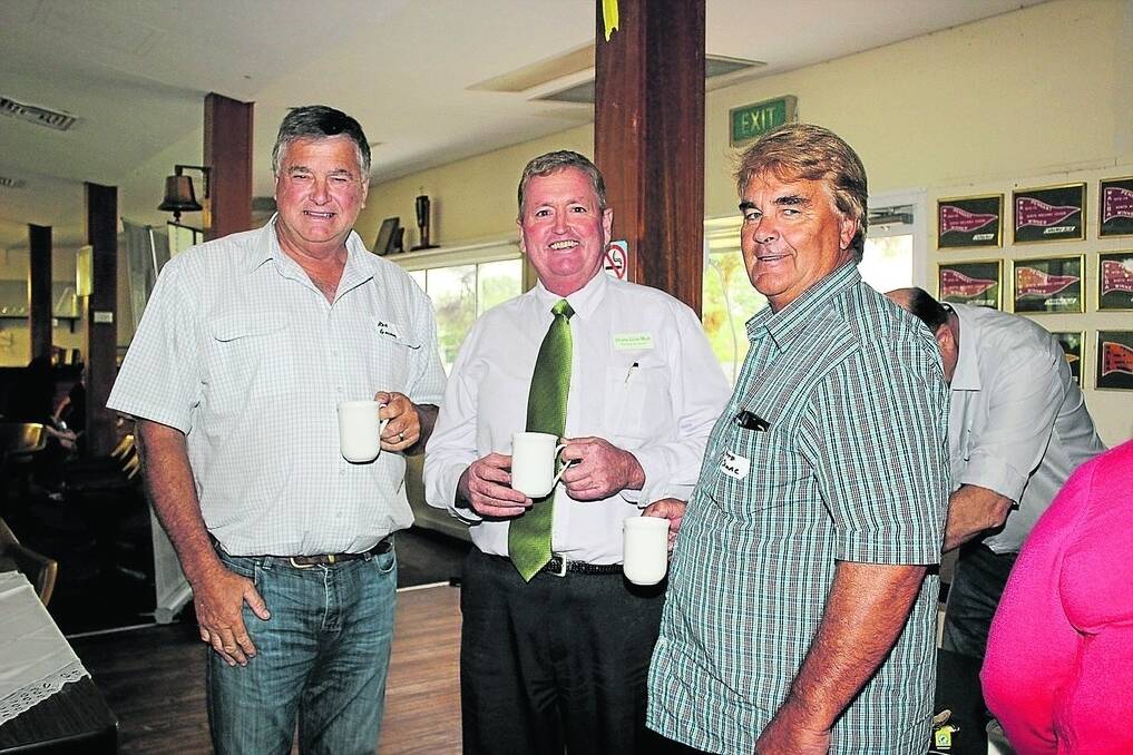 Dongara farmer and a former PGA president Rob Gillam (left), Moore MLA Shane Love and farmer Keith Camac, Carnamah, at a forum at Carnamah in April last year on agriculture and gas exploration and mining coexisting.
