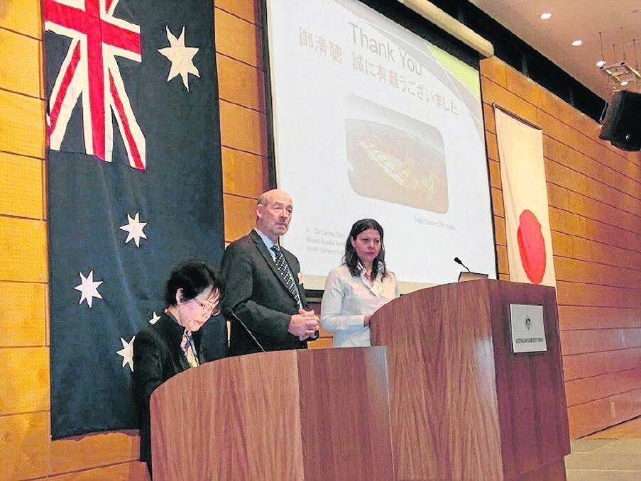 Australian Export and Grains Innovation Centre chairman Terry Enright and wheat quality technical markets manager Larisa Cato present at a seminar in Japan.