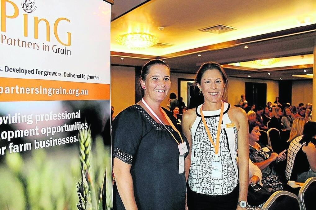 Incoming Partners in Grain (PinG) WA chairwoman and Dandaragan farmer Bronwyn Fox with outgoing PinG WA chairwoman and soon to be PinG national chairwoman Nicole Batten at the inuagural PinG Inspire Conference. Picture: Perth Media.