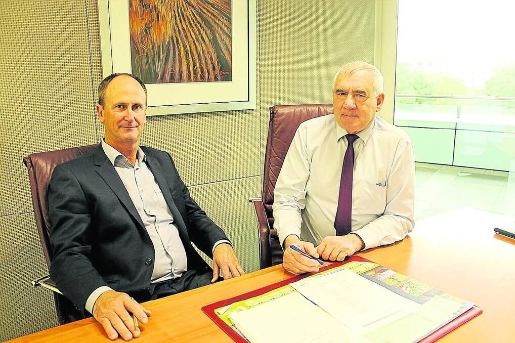 p CBH board director Trevor Badger (left) and chairman Wally Newman. CBH is conducting a all-encompassing structural and governance review with details to be released in September.