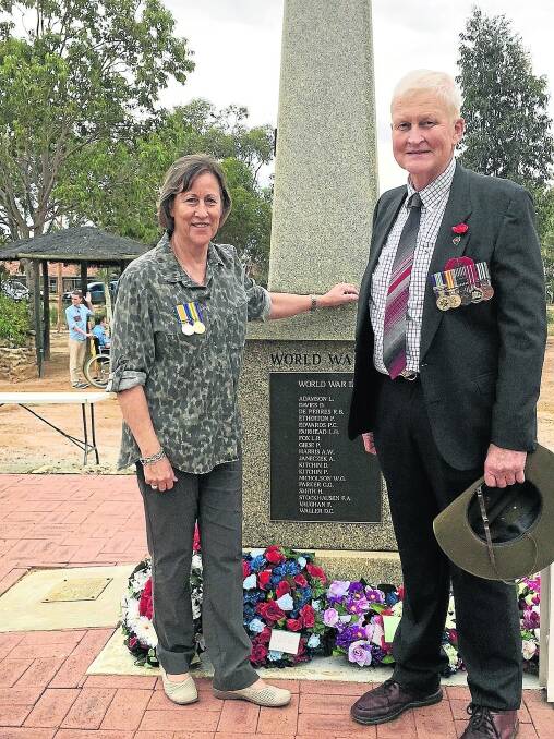Paul de Pierres and his wife Colleen at the Wyalkatchem war memorial on Anzac Day.