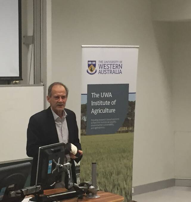 WA's chief scientist Peter Klinken gives the closing address at UWA's Institute of Agriculture postgraduate showcase.