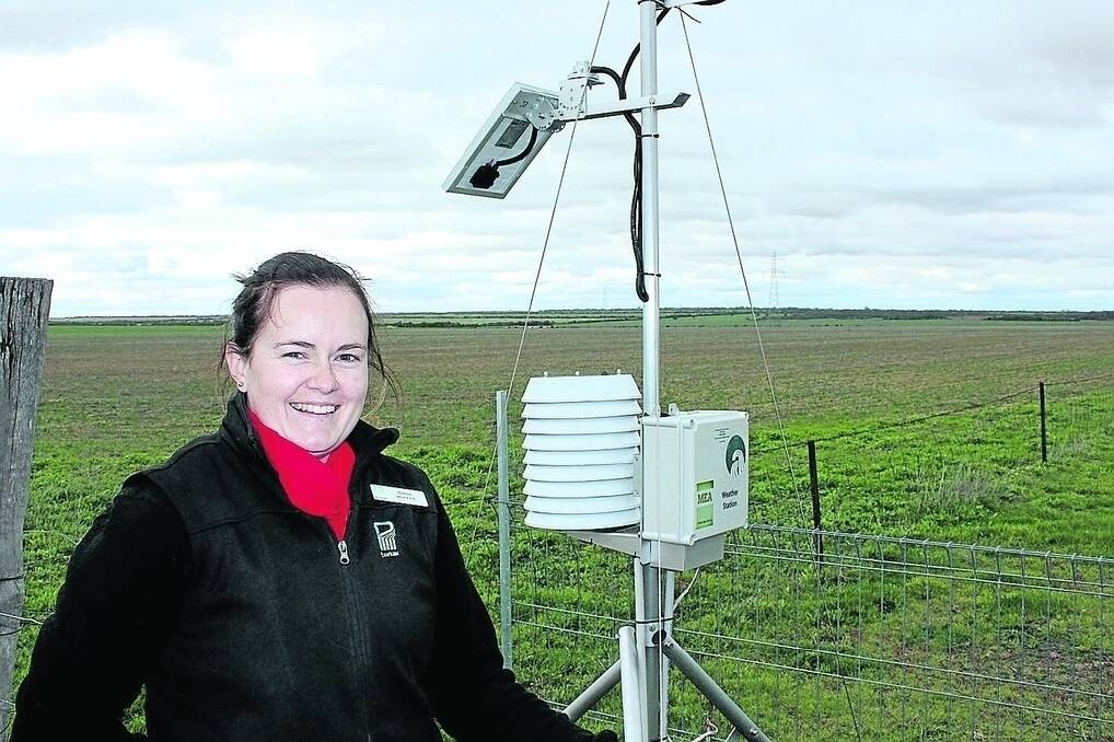 Planfarm agronomist Dani Whyte with the DAFWA weather station installed at Moorine Rock as part of the eConnected project.