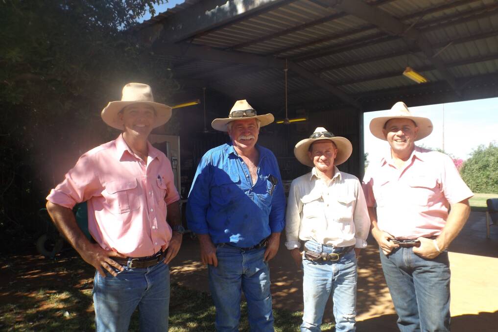 Elders assessor Brian McGlinchey (left), Peter Camp and Justin Cooney, Kalyeeda station, and Elders Broome and Derby livestock manager Kelvin Hancey at Kalyeeda.
