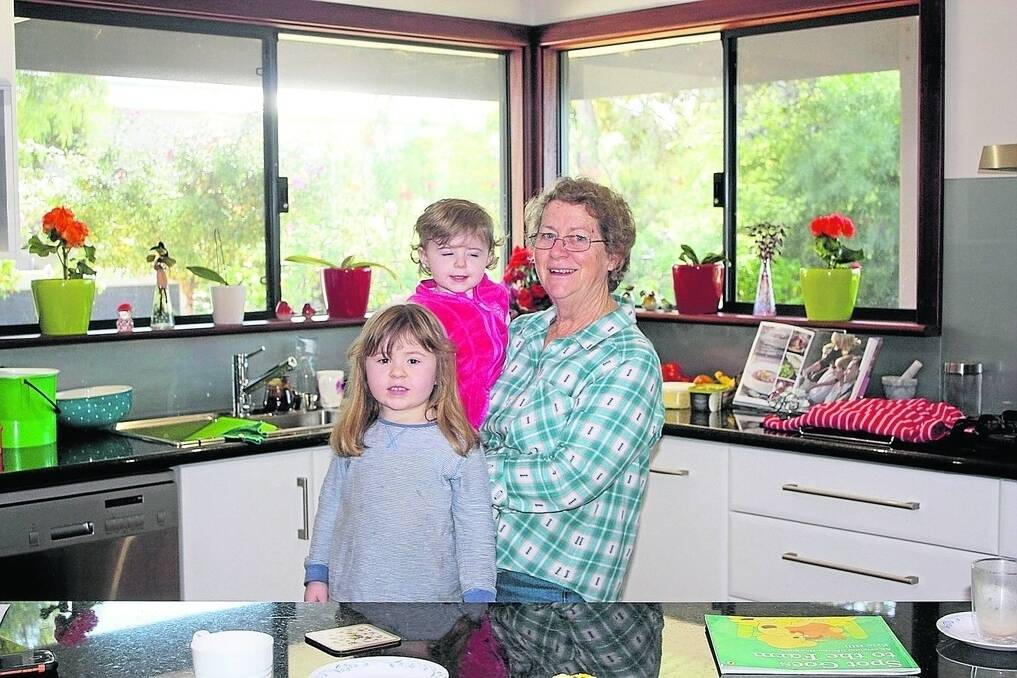 The fruits of hard work... Robyn Dean in a new kitchen with her grand daughters Alivia (front) and Chloe.