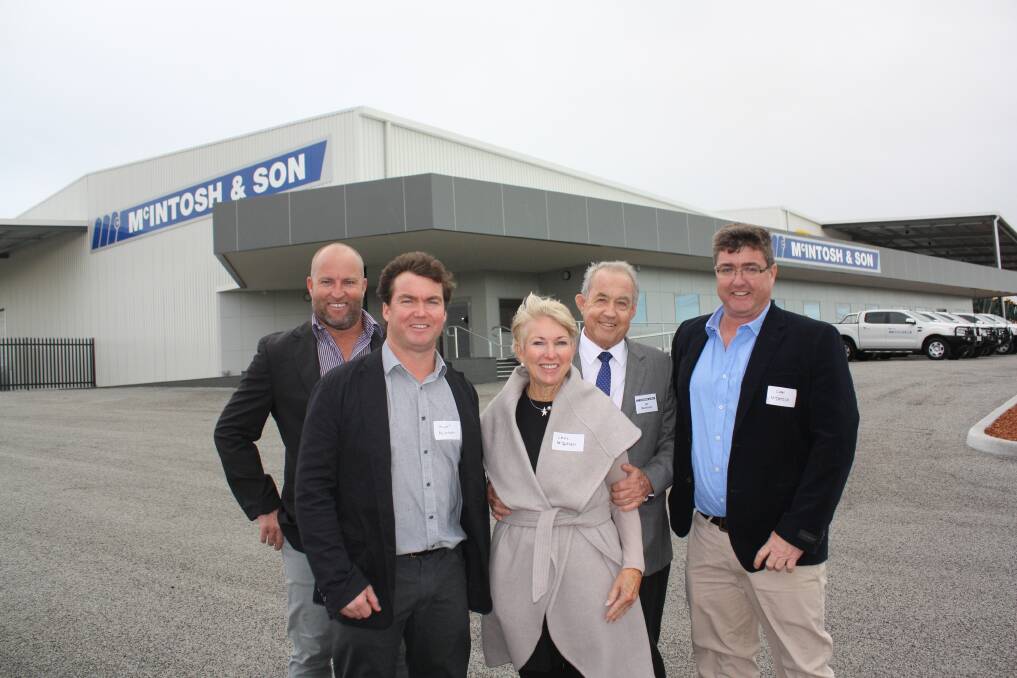 Ian and Chris McIntosh surrounded by their sons, from left, Hamish, Stuart and Cameron, at last week's official opening of the new Wongan Hills branch.