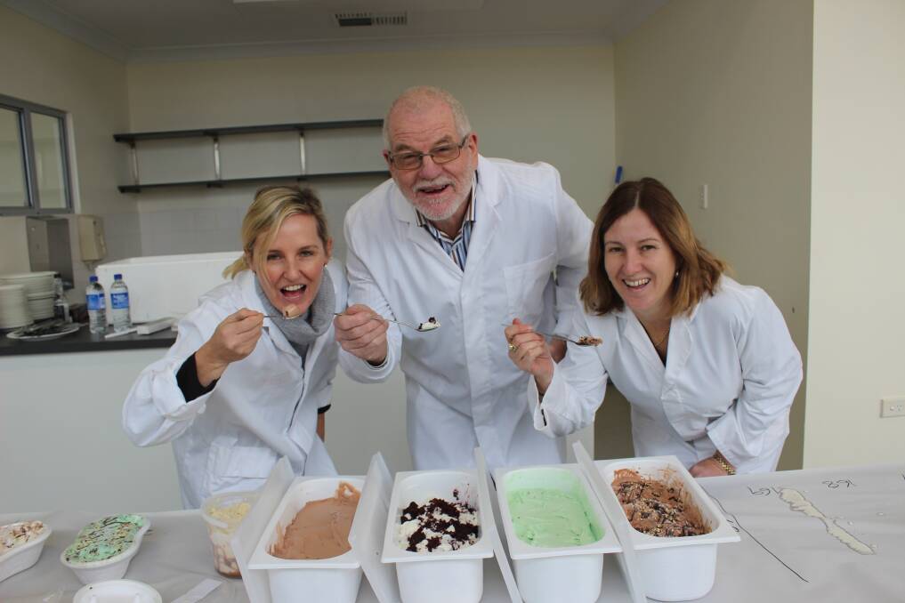 Celeste Kerkhofs, Mark Livermore and Ros Garston judging ice cream entries for this year's Perth Royal Show