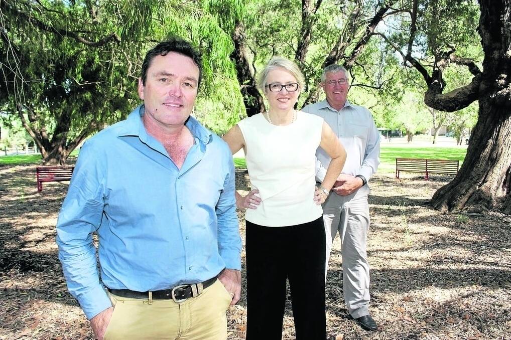 In happier times: Australian Grains Champion grower directors Brad Jones (left), Sue Middleton and Clancy Michael. AGC withdrew its proposal to commercialise CBH this week.