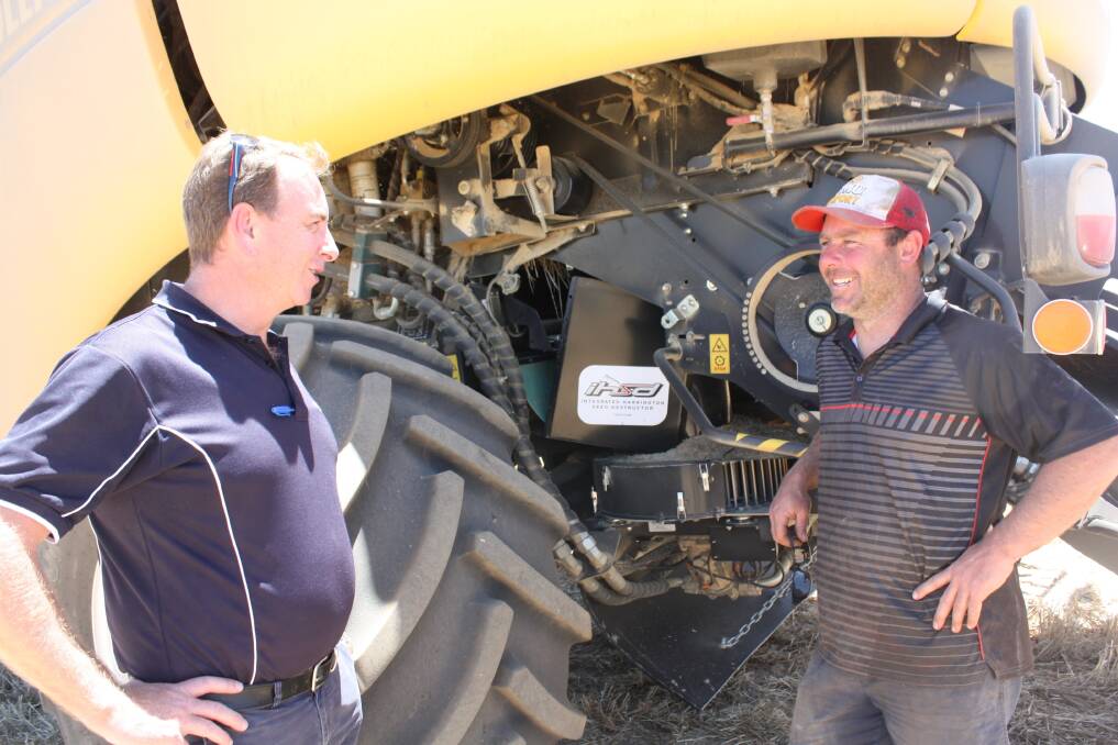 McIntosh & Son Katanning, Kulin and Albany branch manager Devon Gilmour and Nyabing farmer Warrick Browne.