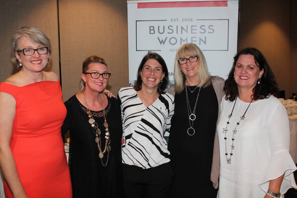 Business Women Australia 2016 Women on the Rise winner Kalyn Dessert-Fletcher (centre) with BWA member Sue Middleton, BWA directors Lyn Hawkins and Jennifer Bryant and BWA member Maree Gooch.