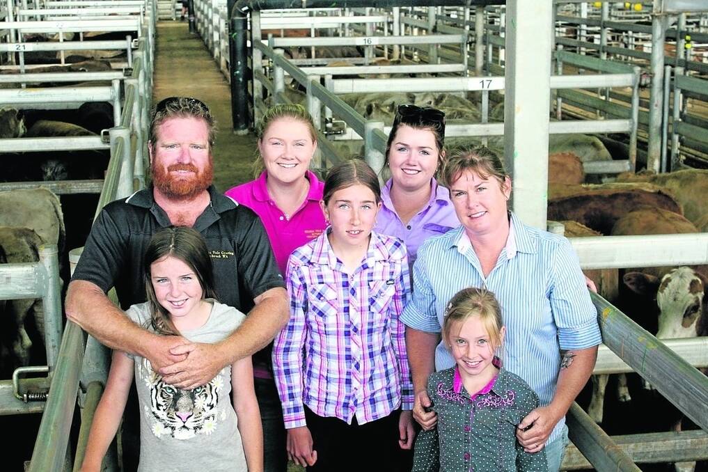 Bolinda Vale Grazing Pty Ltd, Keysbrook, offered the largest draft during Westcoast Livestock&#39;s feeder and weaner sale at Muchea on Monday. Making the trip from Keysbrook to represent Bolinda Vale were Mick Parkin (back left), with Izabella and Hannah Barton. Emmy Parkin (front left), Katelyn, Deb and Matilda Butler.