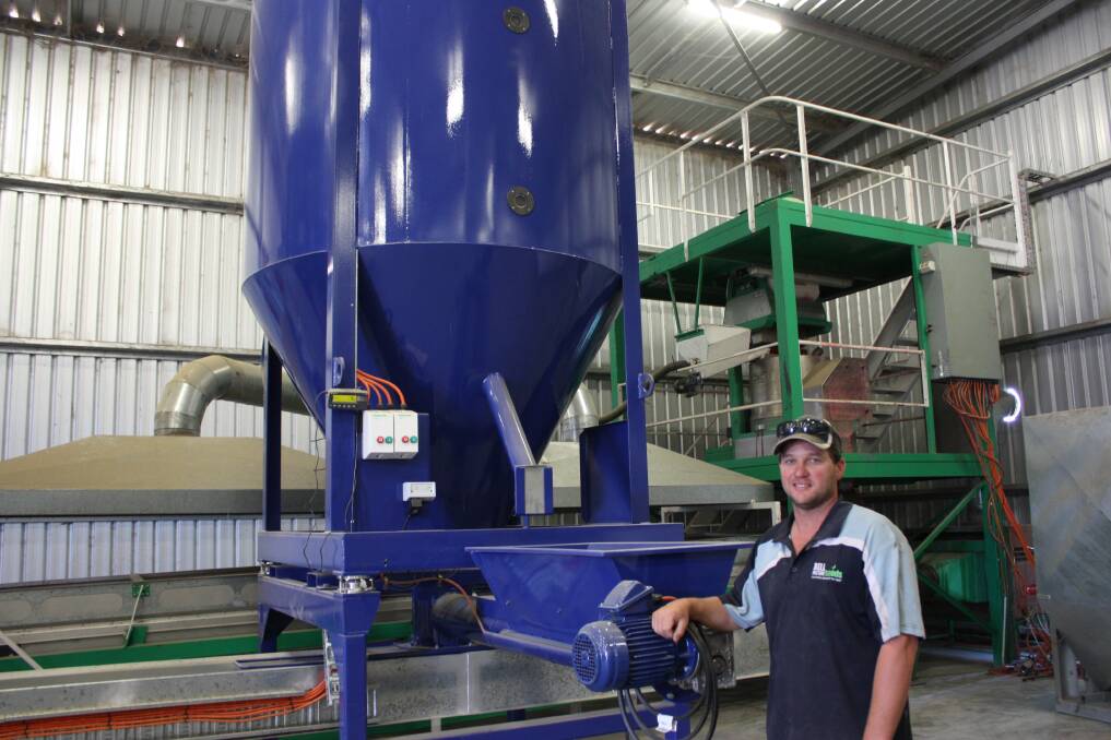 Bells Pasture Seed manager Rob Bells with his newly purchased Romany seed coating machine imported from Queensland.