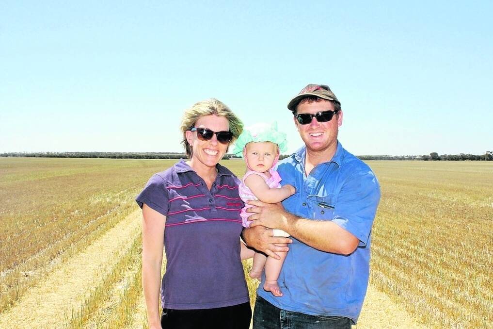 Tina (left), Ava and Wes Harding at the deep-ripping trial site on their Ongerup property.