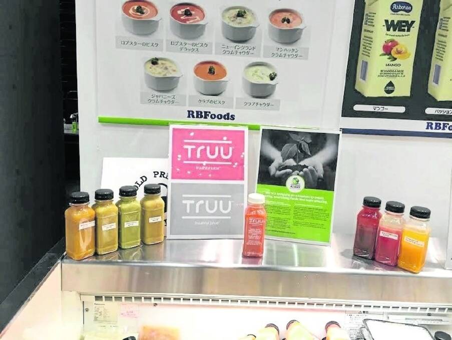The range of juice products developed by Jennie and Wayne Franceschi on display at a Japanese trade fair.