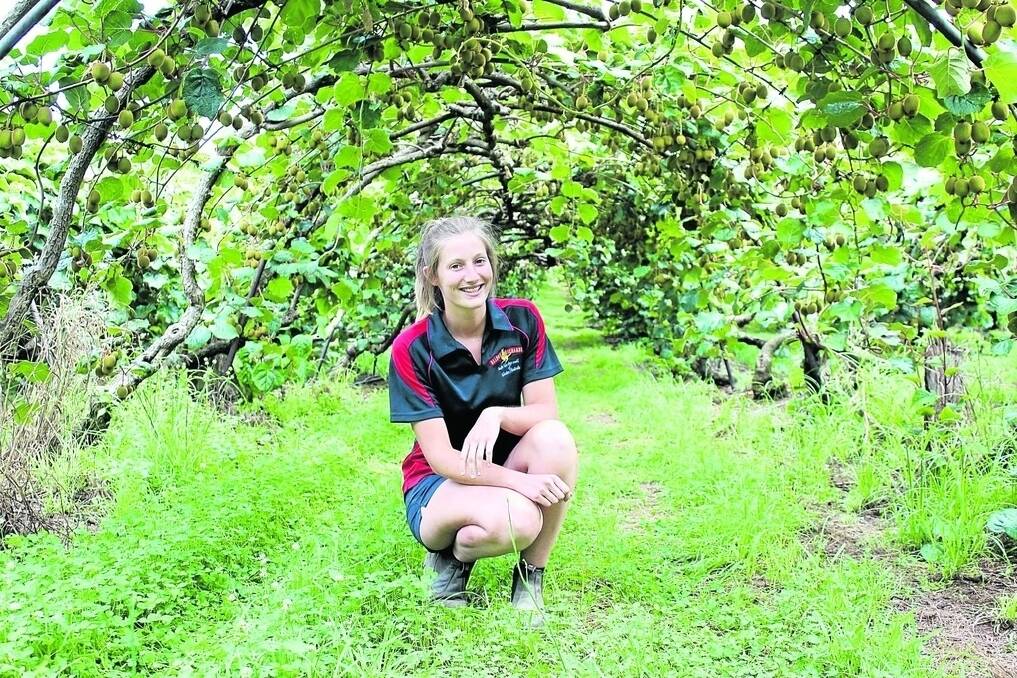 Suzie Delroy in the 10 hectare kiwifruit orchard that she has revitalised as part of her role with Delroy Orchards.