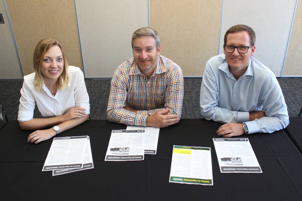 The Nationals WA deputy leader Central Wheatbelt MP Mia Davies (left), party leader Brendon Grylls and Agricultural Region MP Martin Aldridge with future investment plans for agriculture.