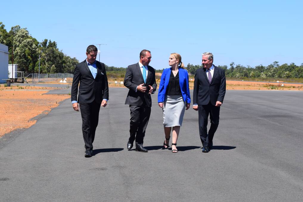 Premier Colin Barnett (right), Emergency Services Minister Joe Francis (second left), with Collie Shire chief executive David Blurton and Liberal candidate for Collie-Preston Elysia Harverson in Collie last week to announce it would be the location of a headquarters and training facility for a rural fire service.