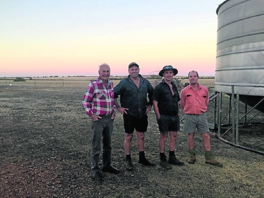 Dandaragan community members Norm Yukich (left), Greg Manning, Karl Yukich,  Kevin McLean on Mr Manning's property, just 1.7 km from where the first part of the proposed piggery will be located.