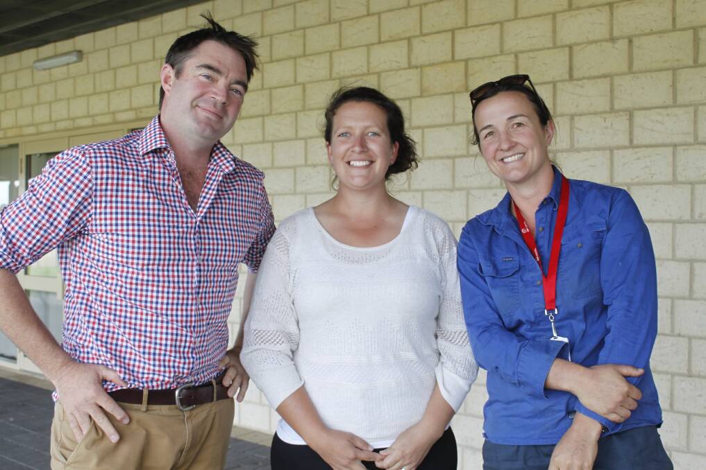 Speaker and Australian Wool Innovation corporate communications manager Marius Cuming (left) with woolgrower and The Sheep's Back producer advisory panel chairperson Alex Coole, Frankland and fellow woolgrower and advisory panel member Bindi Murray, Woodanilling.