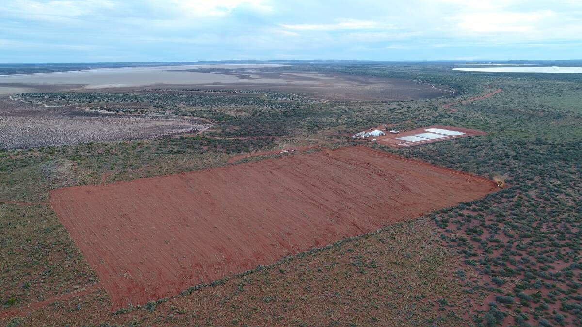 Earthworks in preparation for the large scale construction of pilot evaporation ponds at Kalium Lakes Ltd's Beyondie Sulphate of Potash project, 160 kilometres south-east of Newman.