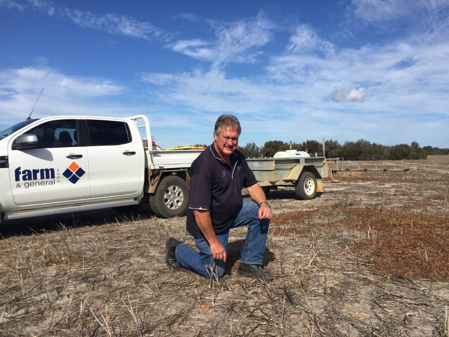 Farm and General senior agronomist Andrew Heinrich, pictured with the business’ spray application trailer, says herbicide resistance in wild radish is becoming a concern in the Esperance region.