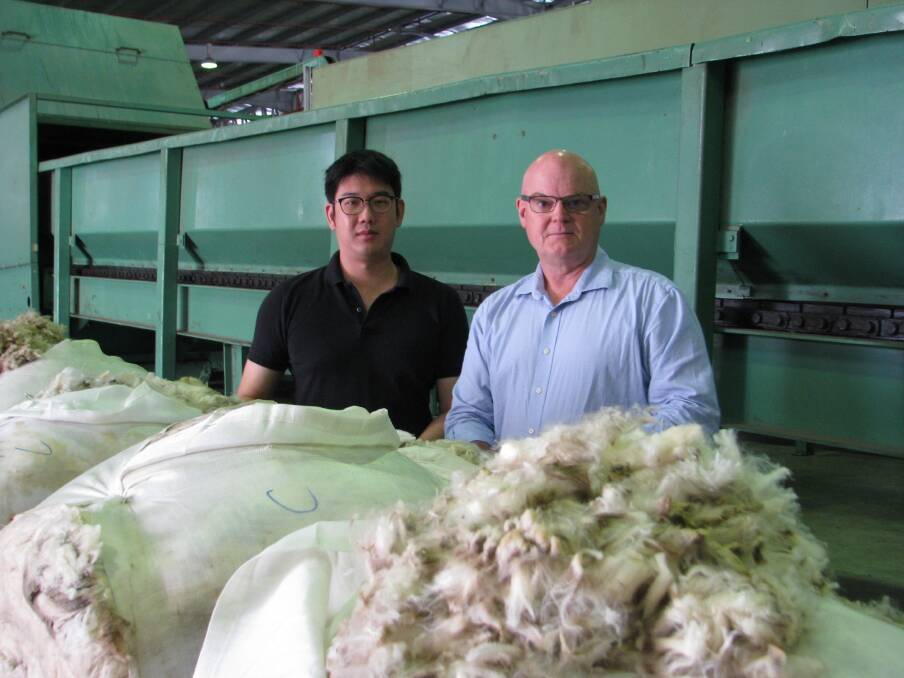 Nigel Leow (left), Compass Wool Processors and Westcoast wool export representative Gavin O'Dwyer.